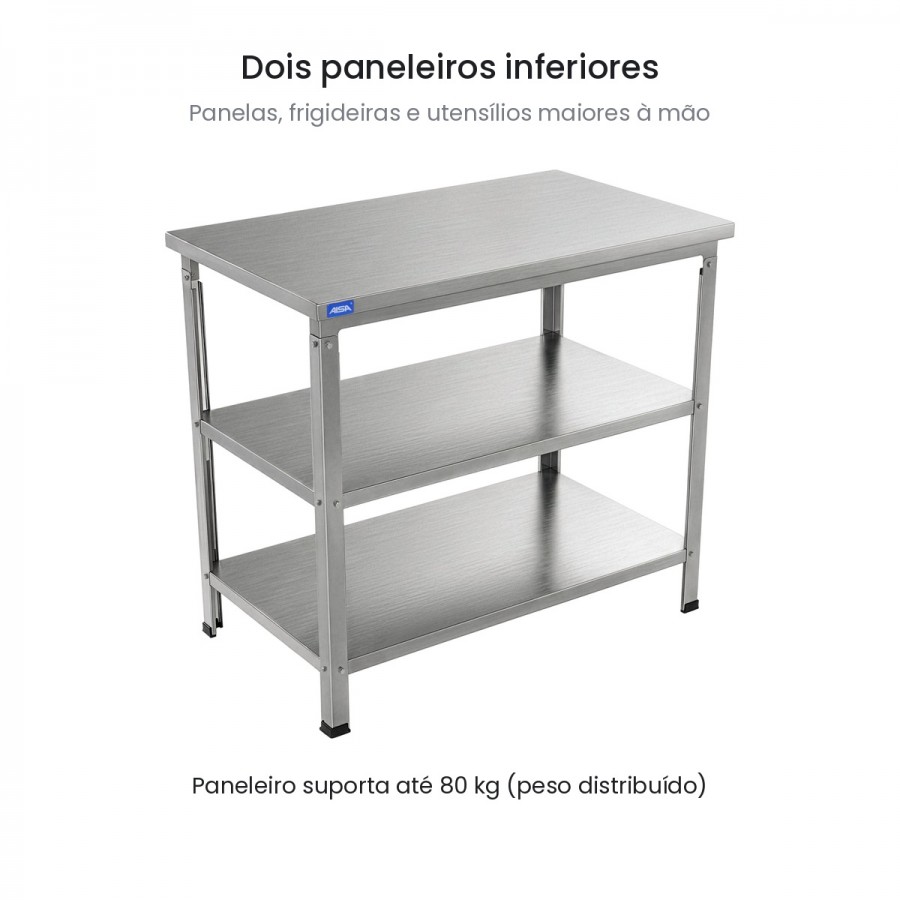 Mesa de Inox Paneleiro Duplo 60 x 80 Aisa